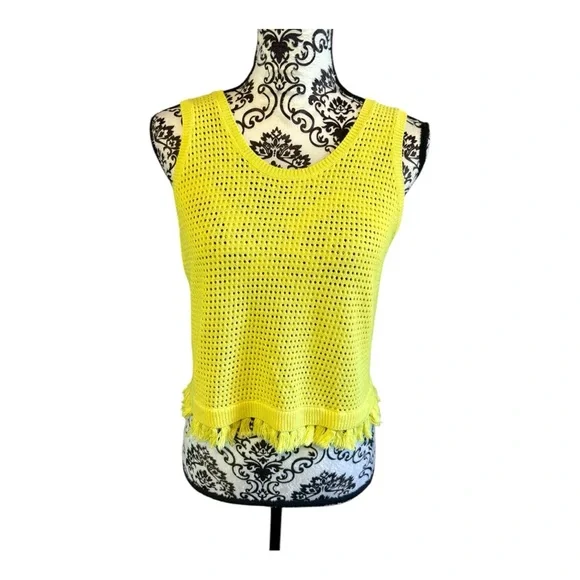 PINKO Yellow Crochet Fringe Tank Top - Picture 2 of 6